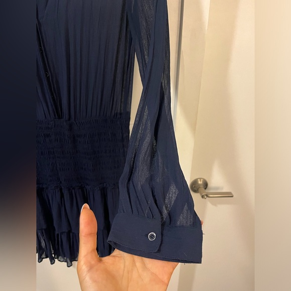 Paul & Joe Smocked Ruffle Mini Dress Navy Blue Size S - Picture 4 of 7